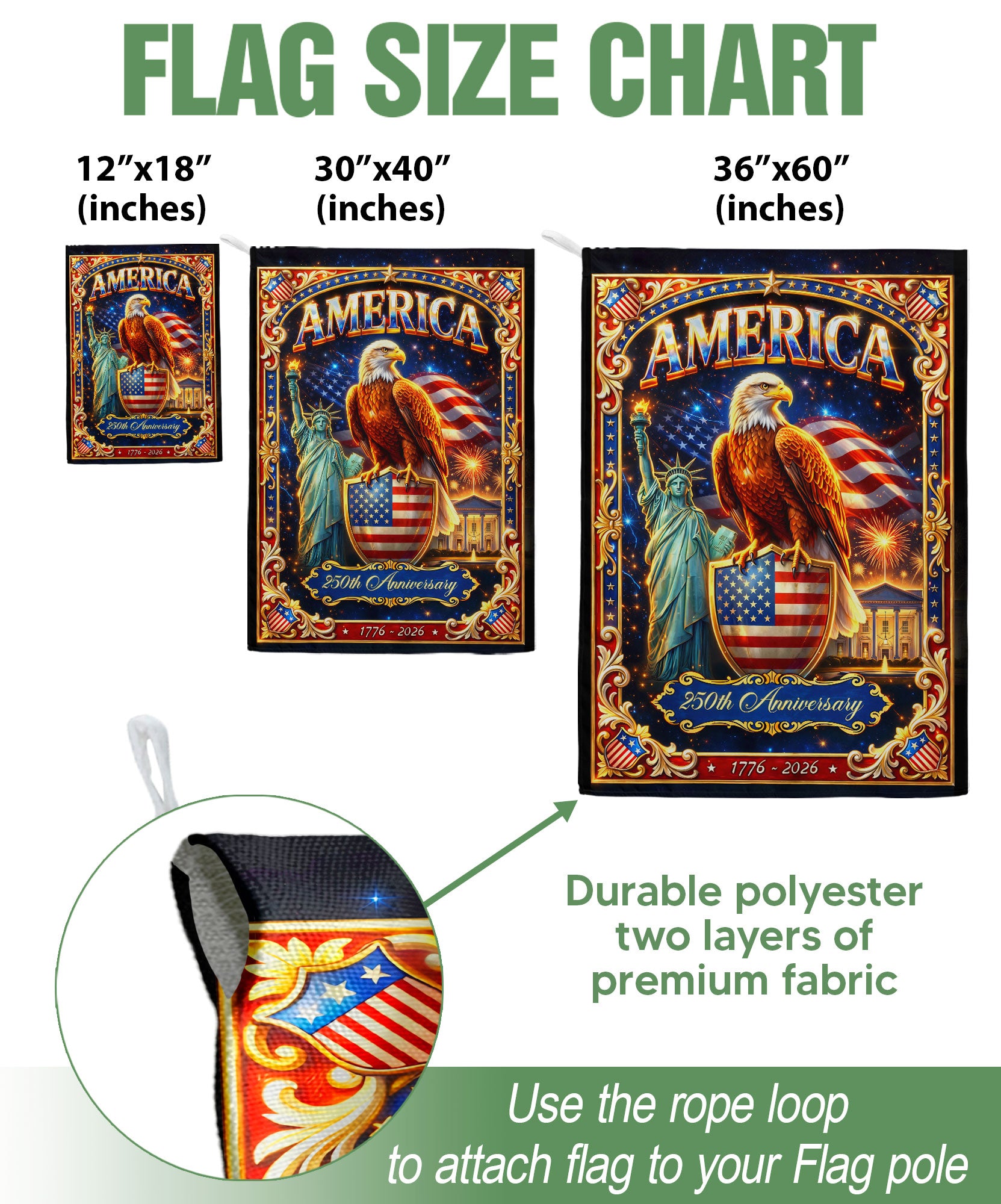 250th Anniversary Garden Flag Eagle Statue Patriotic 1776 2026 Yard Banner
