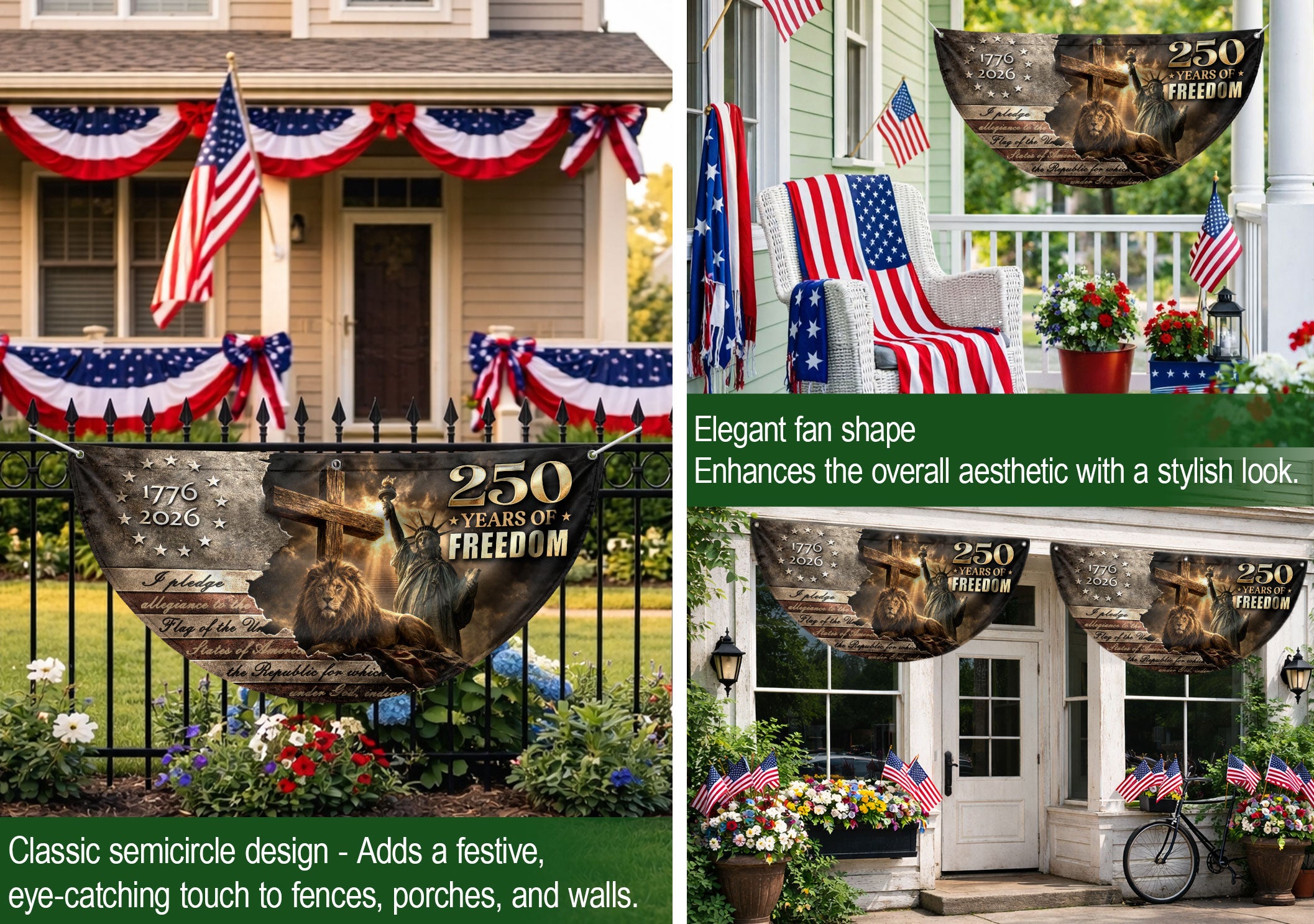 God Bless 250 Years Fence Flag 1776-2026 – Lion & Cross Christian Patriotic USA Double Sided Banner