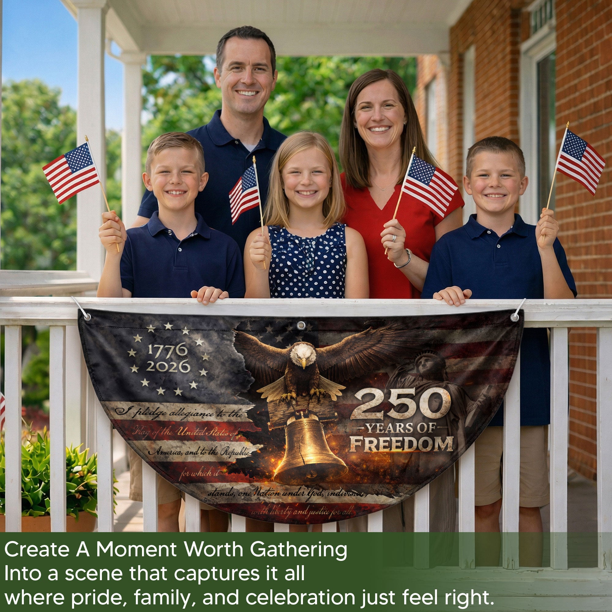 250 Year Fence Flag 1776 to 2026 Freedom Eagle Bell Patriotic Outdoor Decor