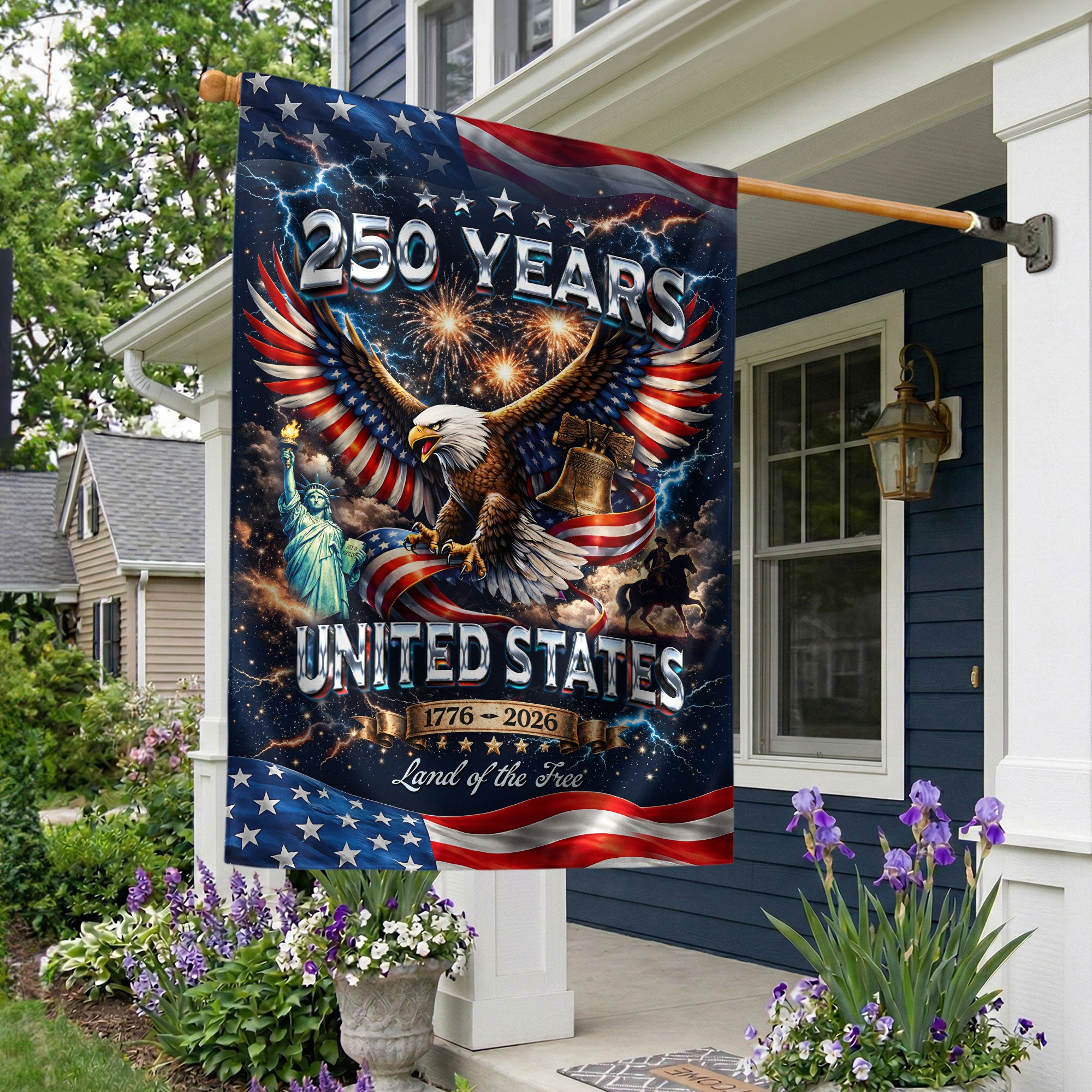 250th Anniversary 1776-2026 Garden Flag – Bald Eagle & Statue of Liberty 250 Years of Liberty Double Sided Outdoor Decor
