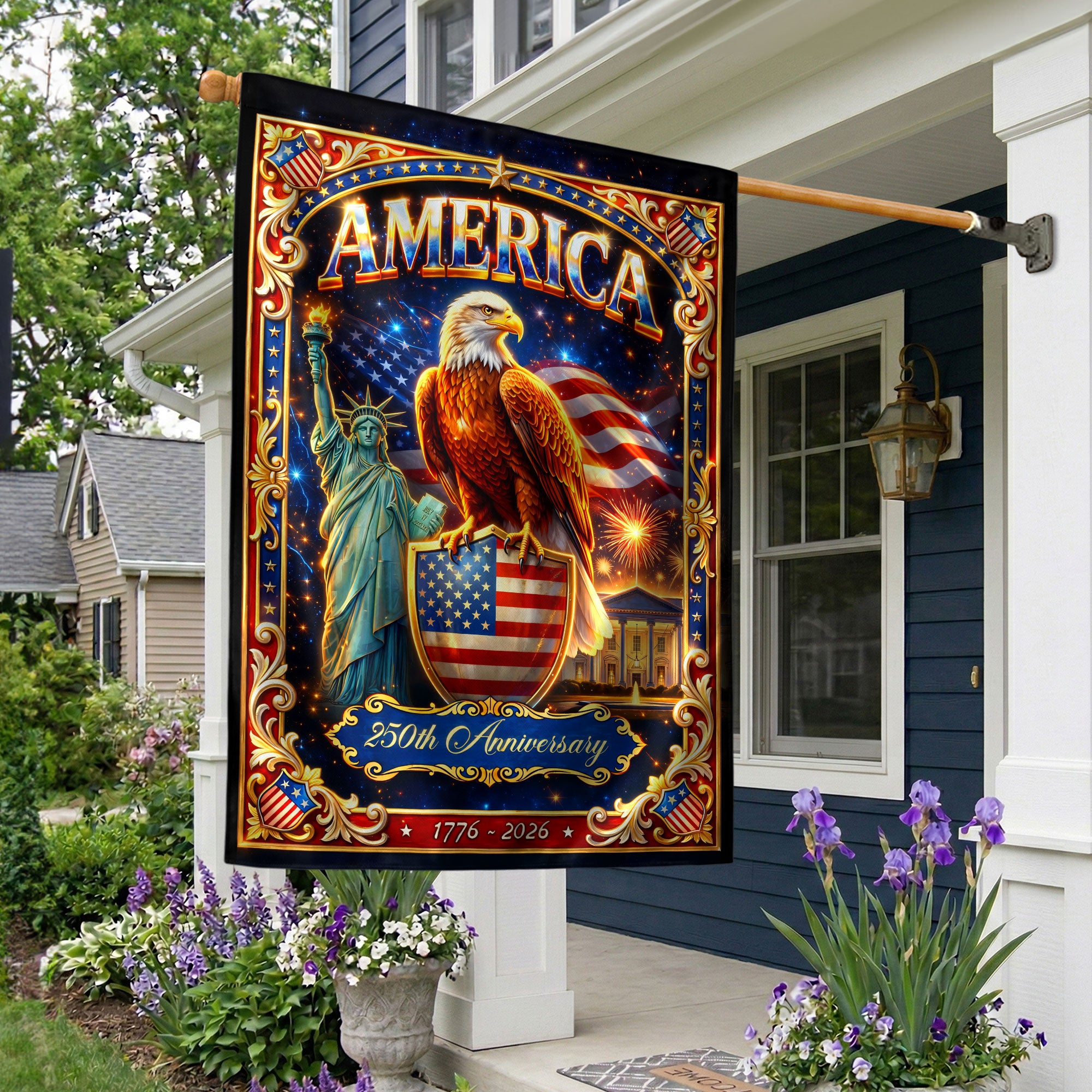 250th Anniversary Garden Flag Eagle Statue Patriotic 1776 2026 Yard Banner