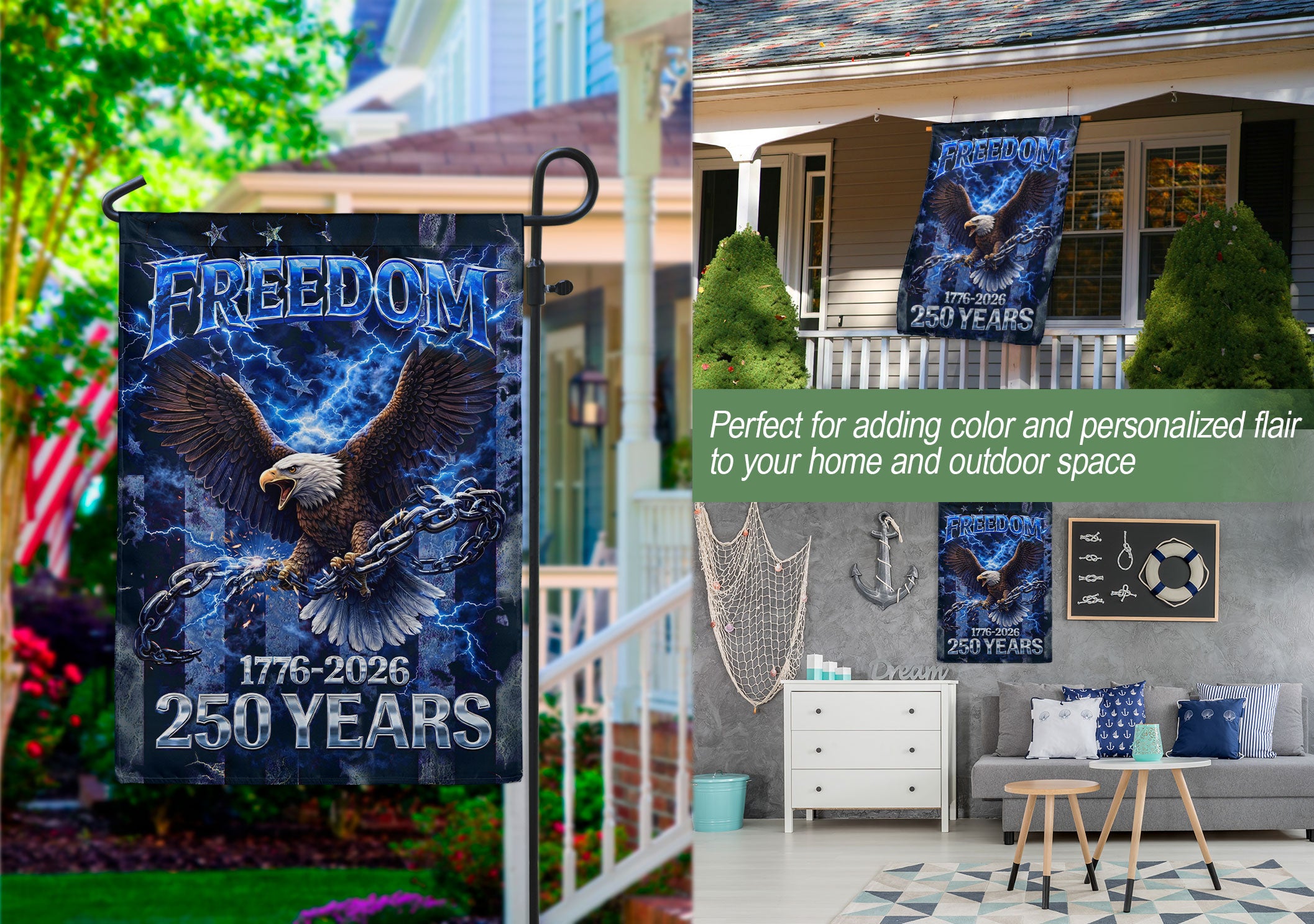 250th Anniversary Garden Flag - Patriotic Freedom Eagle 1776-2026, 250 Years Double Sided Outdoor Decor
