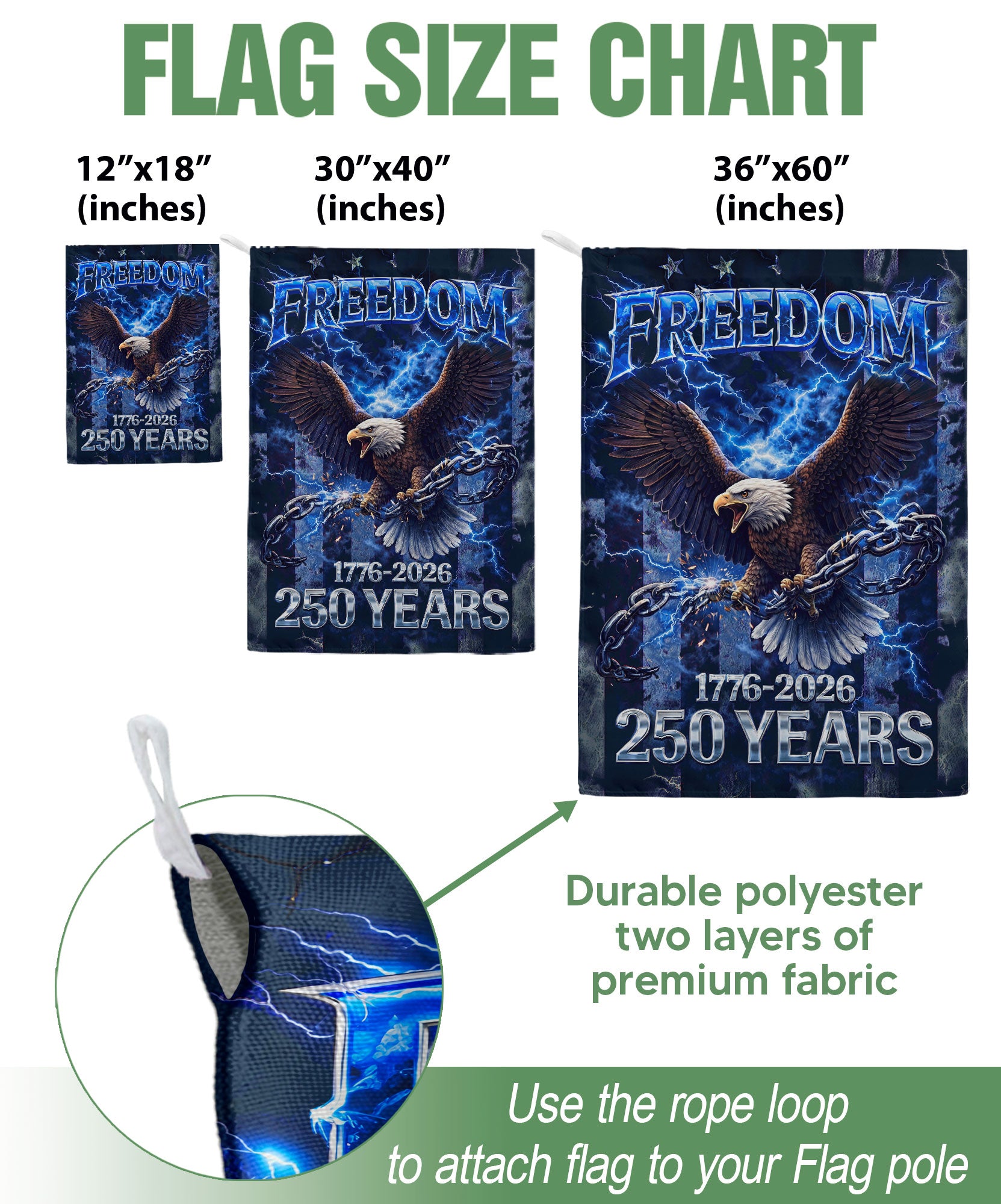 250th Anniversary Garden Flag - Patriotic Freedom Eagle 1776-2026, 250 Years Double Sided Outdoor Decor