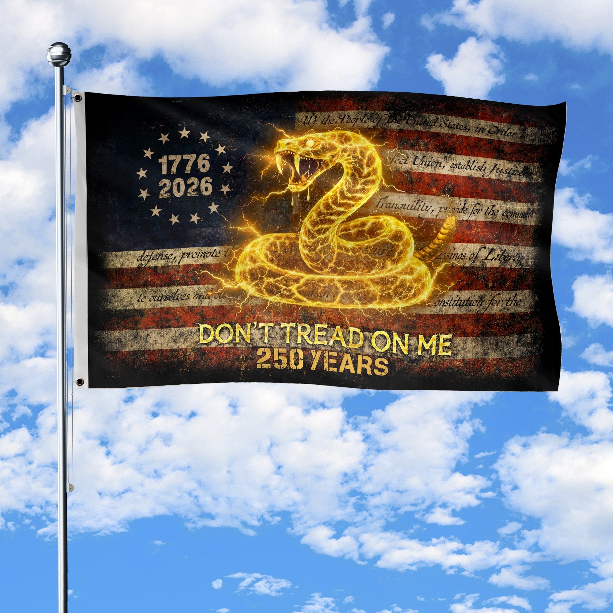 250th Anniversary Flag 1776-2026 – Don’t Tread On Me Gadsden Snake Banner