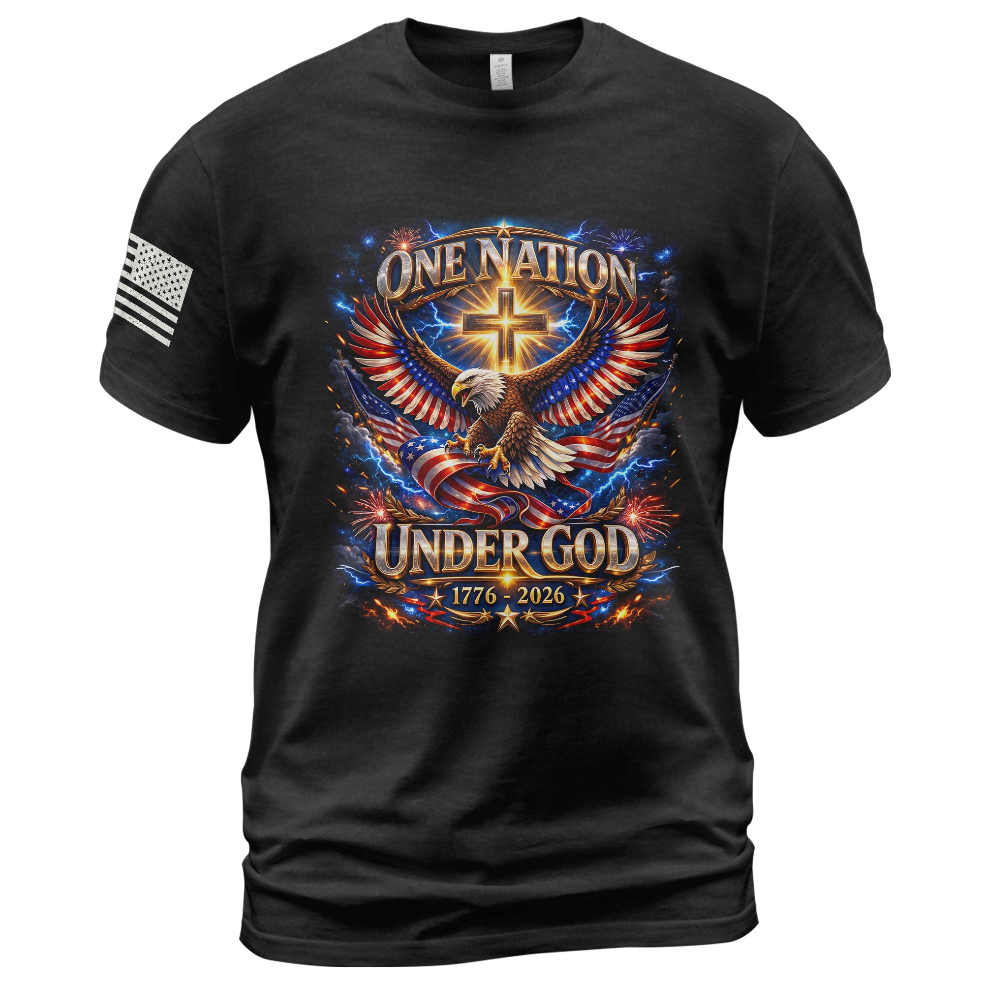 250th Anniversary 1776-2026 T-Shirt – USA Eagle & Cross Flag One Nation Under God 250 Years of Faith Patriotic Bootleg Shirt