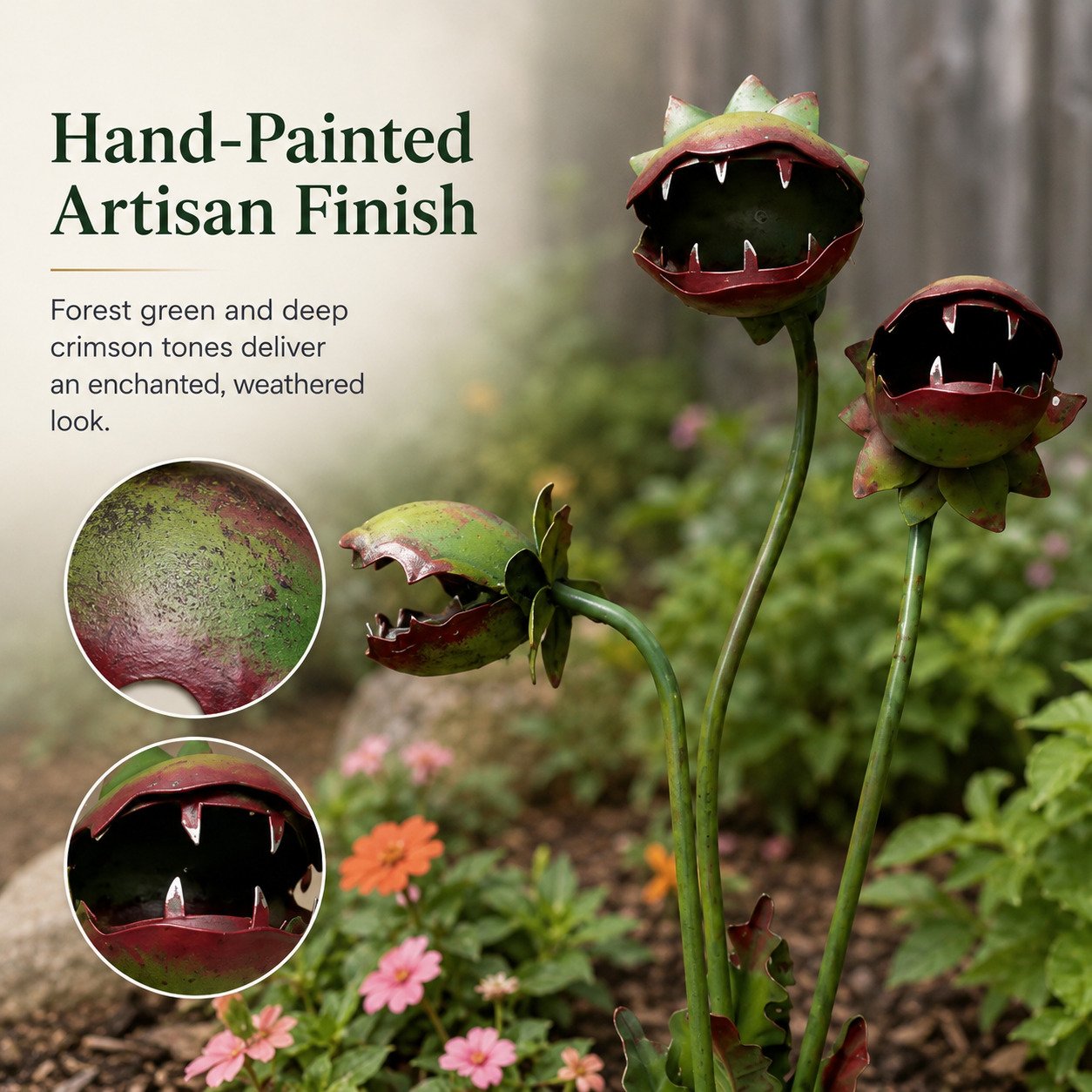 Carnivorous Plant Garden Stake Whimsical Metal Flower Yard Art Gothic Garden Decor