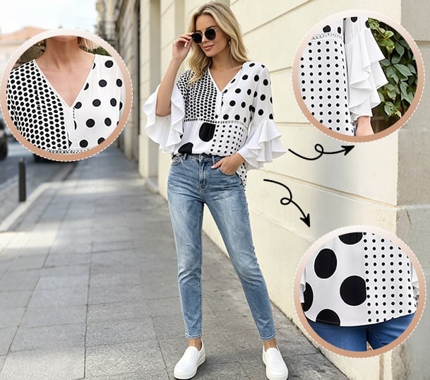 Mixed polka dot patchwork ruffle blouse image 9