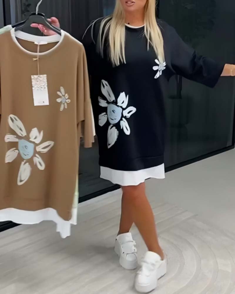 Crew neck floral patchwork sweatshirt dress image 1