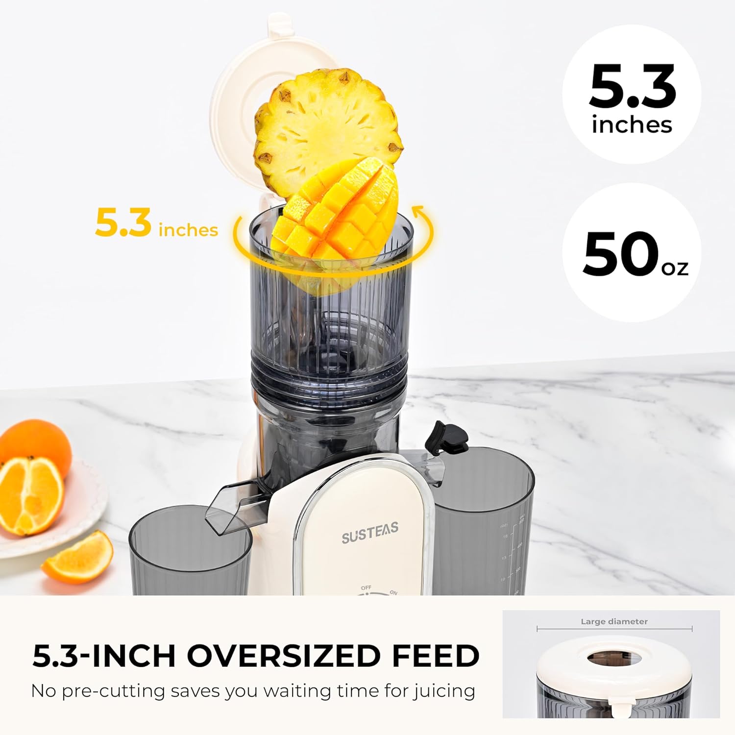 Premium Cold Press Slow Juicer with 5.3" Wide Chute & 300W Motor