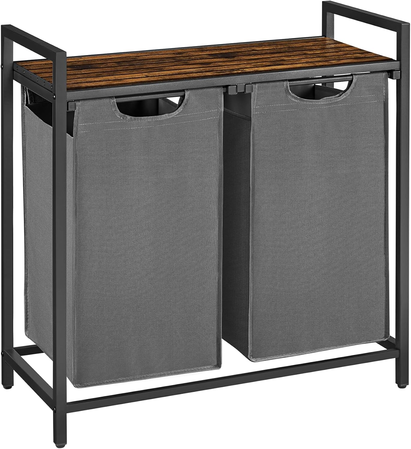 VASAGLE Laundry Hamper, Laundry Basket Sorter with 3 Pull-Out and Removable Bags, Shelf, Metal Frame, 3 x 10.6 Gallons (40 L), 36.4 x 13 x 28.4 Inches, Cappuccino Beige and Natural Beige UBLH301LH01