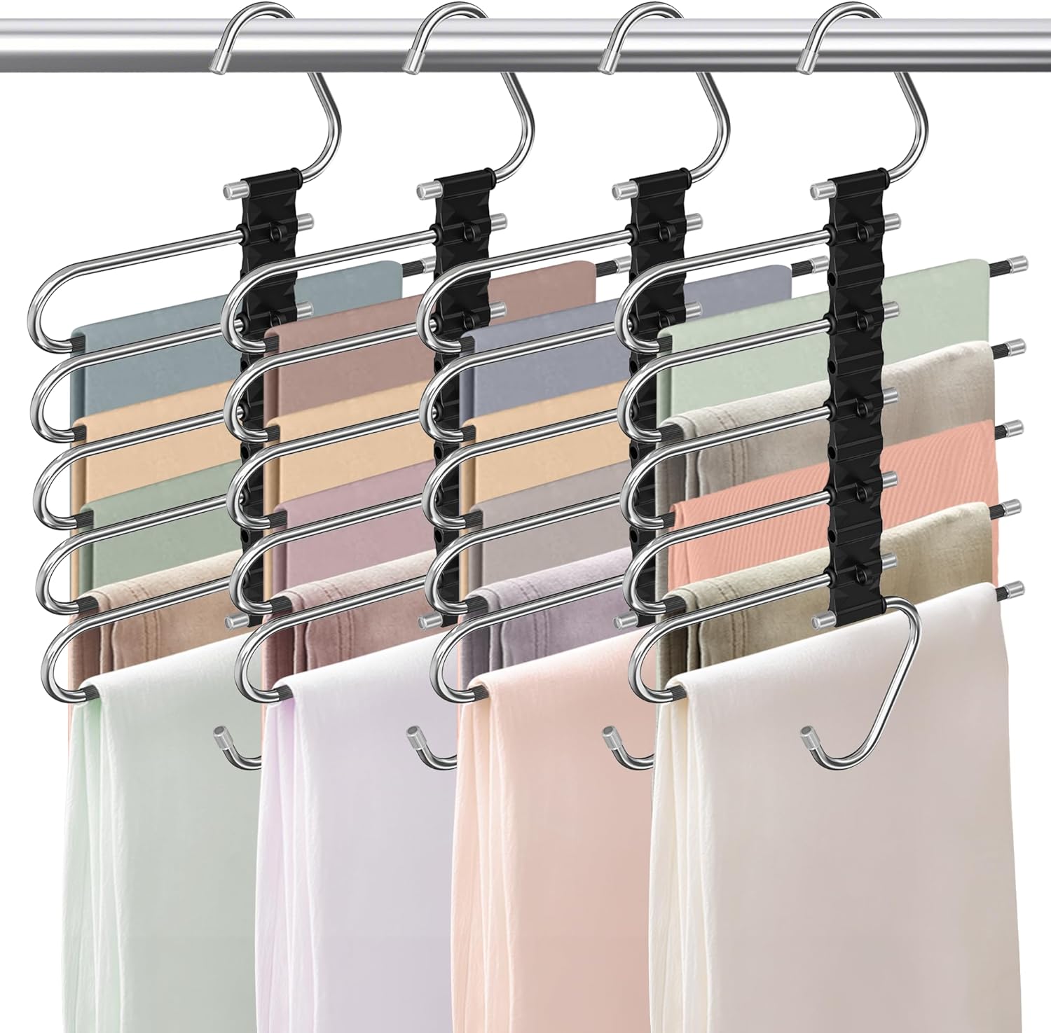 9 Layers Pants Hangers Space Saving, 2 Pack Multifunctional Pant Rack Stainless Steel Closet Organizer for Pants Jeans Leggings Trousers, Antiquewhite