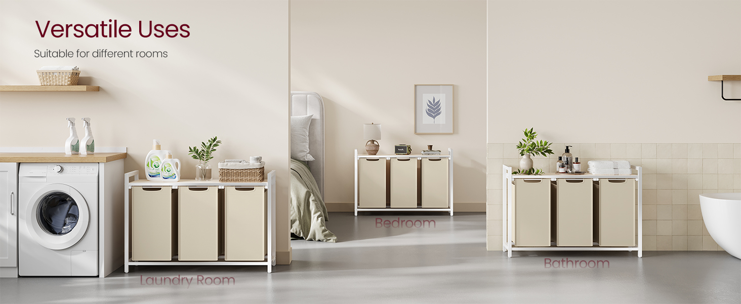 VASAGLE 3-Bag Laundry Sorter with Shelf