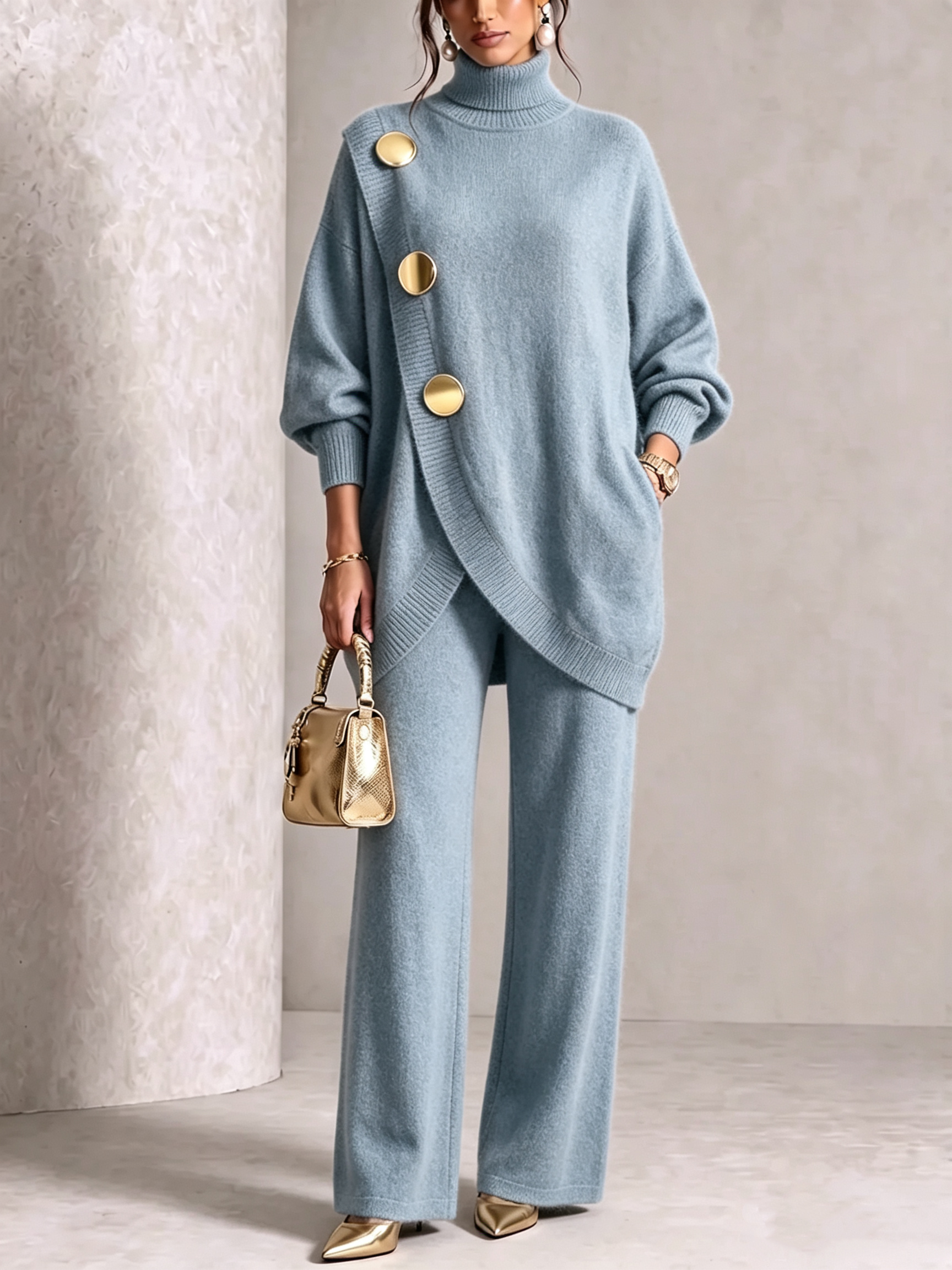 ⏰ LAST DAY SAVE 49% 💥 Elegant Knit Asymmetrical Button Set