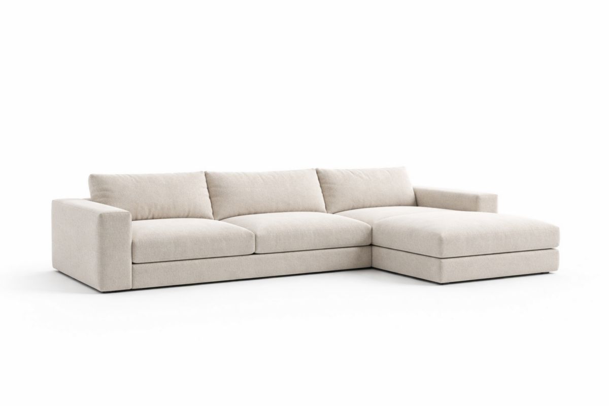 Ecksofa mit Ottomane Beige Leinenmischung