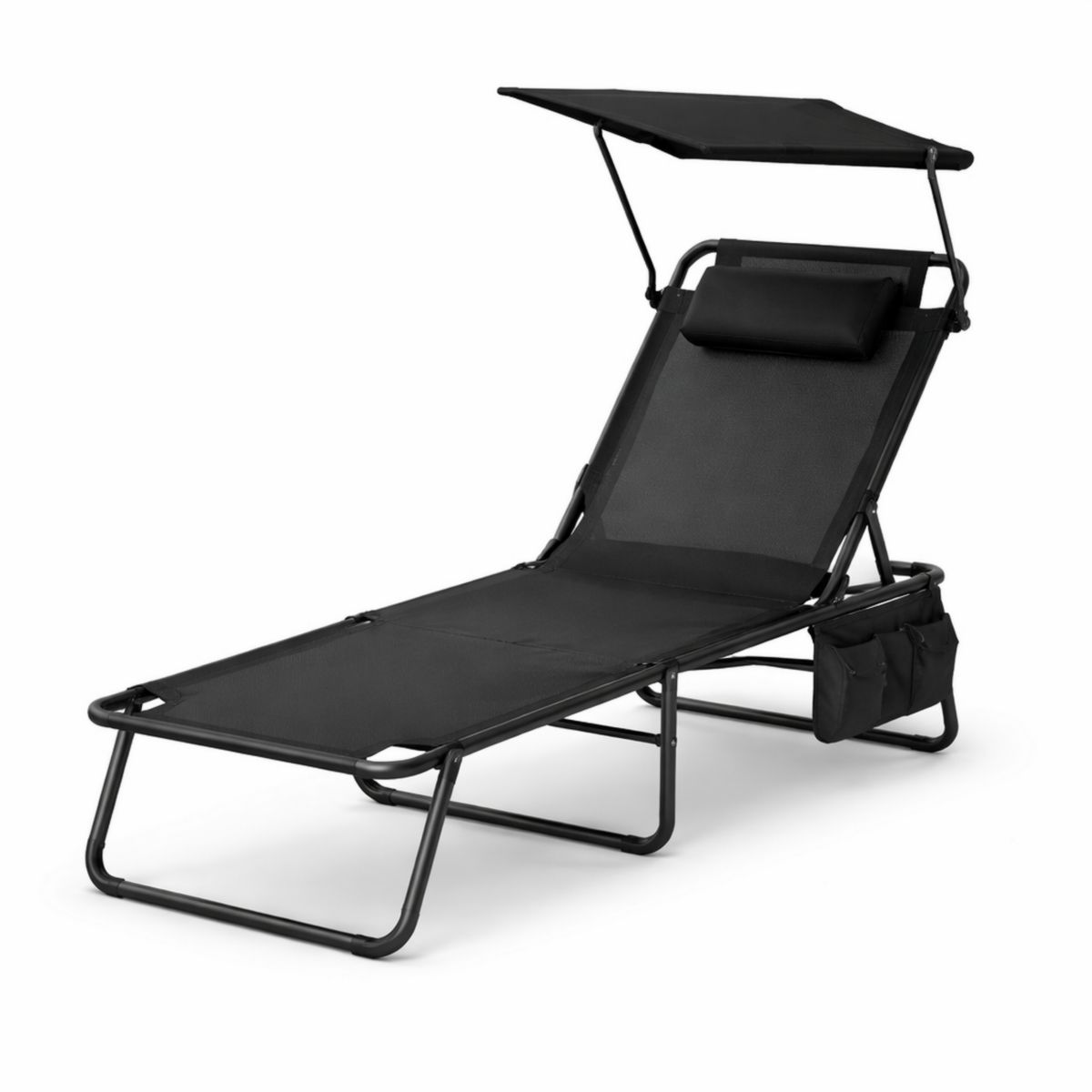 Gartenliege Sonnenliege mit Sonnendach Stahl Textilene Schwarz 200x65cm