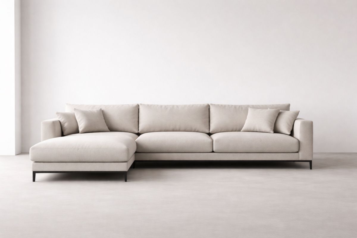 Ecksofa aus Polyester Stoff in Beige mit Ottomane 280x160x85cm