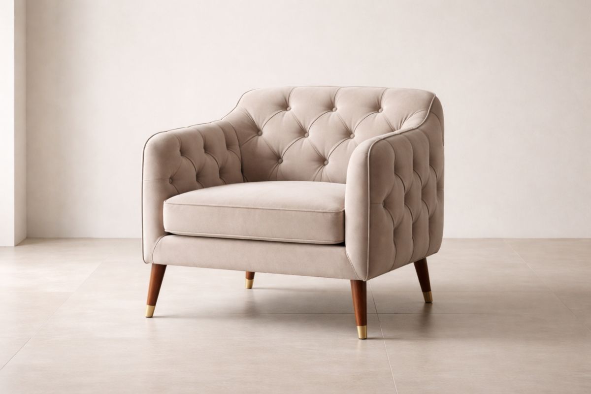 Samtsessel Beige Holzbeine 80cm x 85cm x 75cm