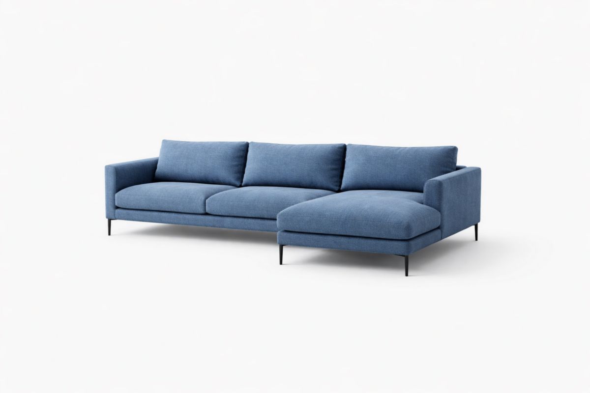 Ecksofa mit Ottomane aus Polyesterstoff, Blau 300x160x85 cm(L × B × H)