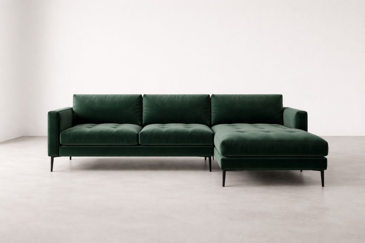 Ecksofa Samt Dunkelgrün 4-Sitzer 260 x 160 ×85 cm