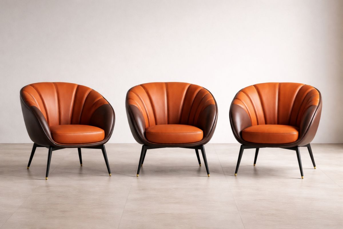 Set aus drei Lounge-Sesseln Leder Braun/Orange Stahlgestell