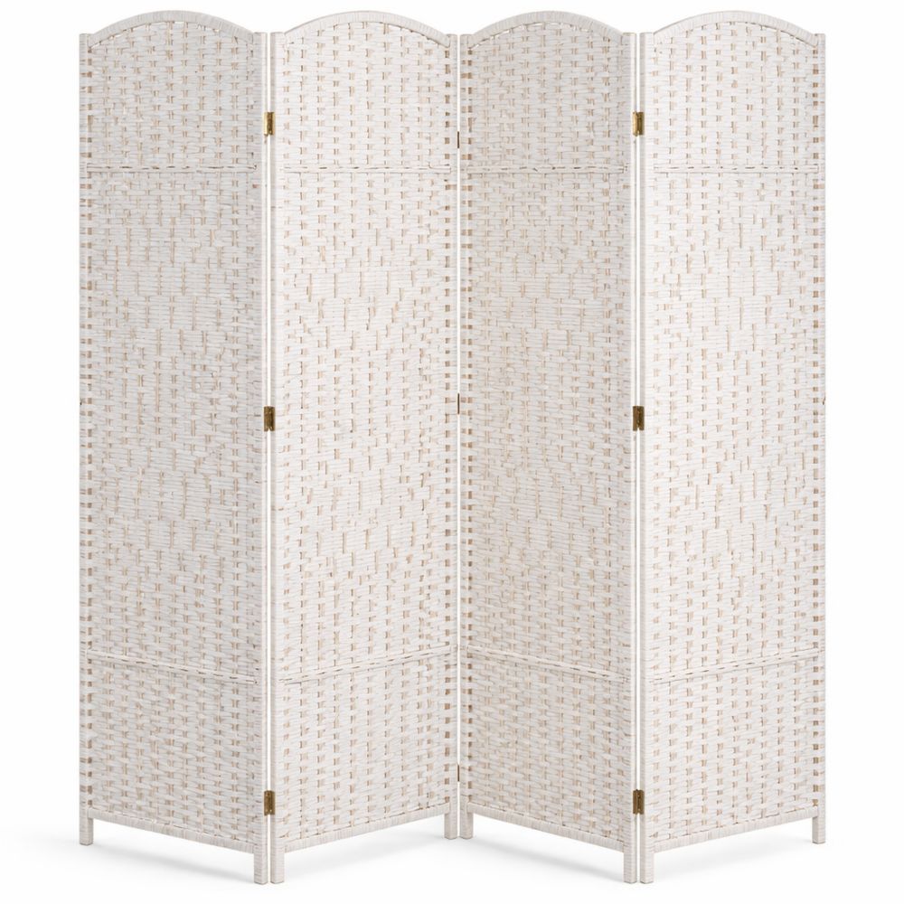 Faltbarer Raumteiler aus Holz und Papierseil, 4-teilig, Weiß, 170 x 160 cm