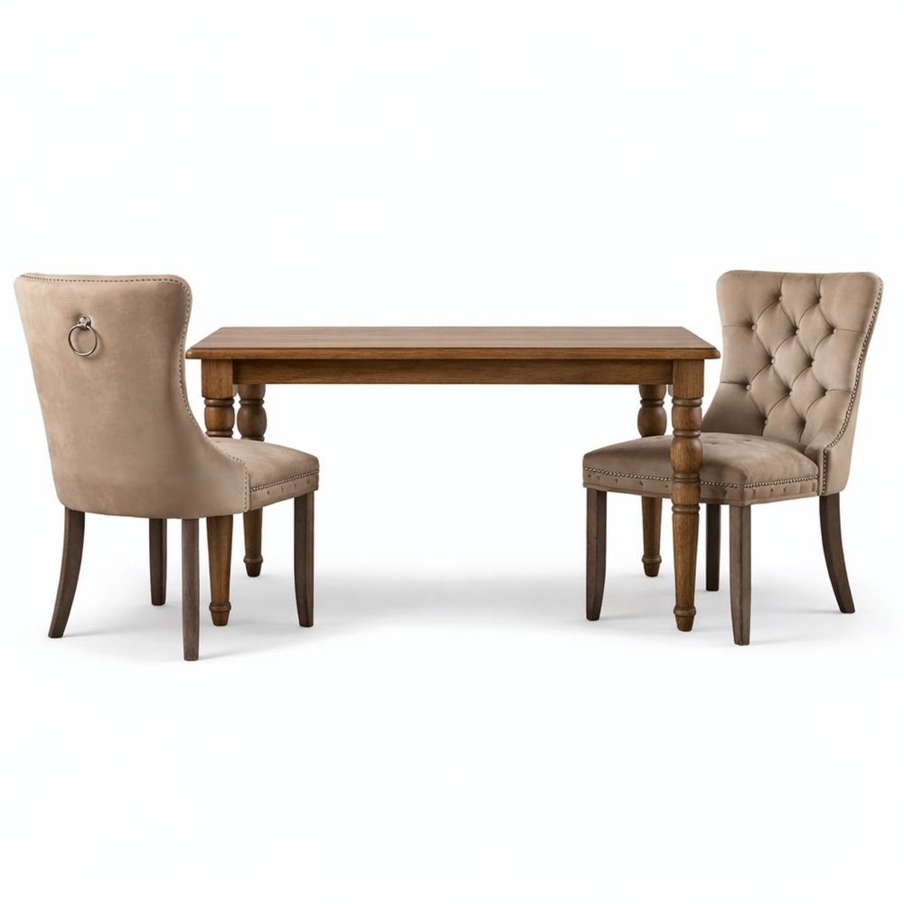 Weiche Esszimmerstühle mit Hoher Rückenlehne, Samtpolsterung und Holzbeinen, Khaki