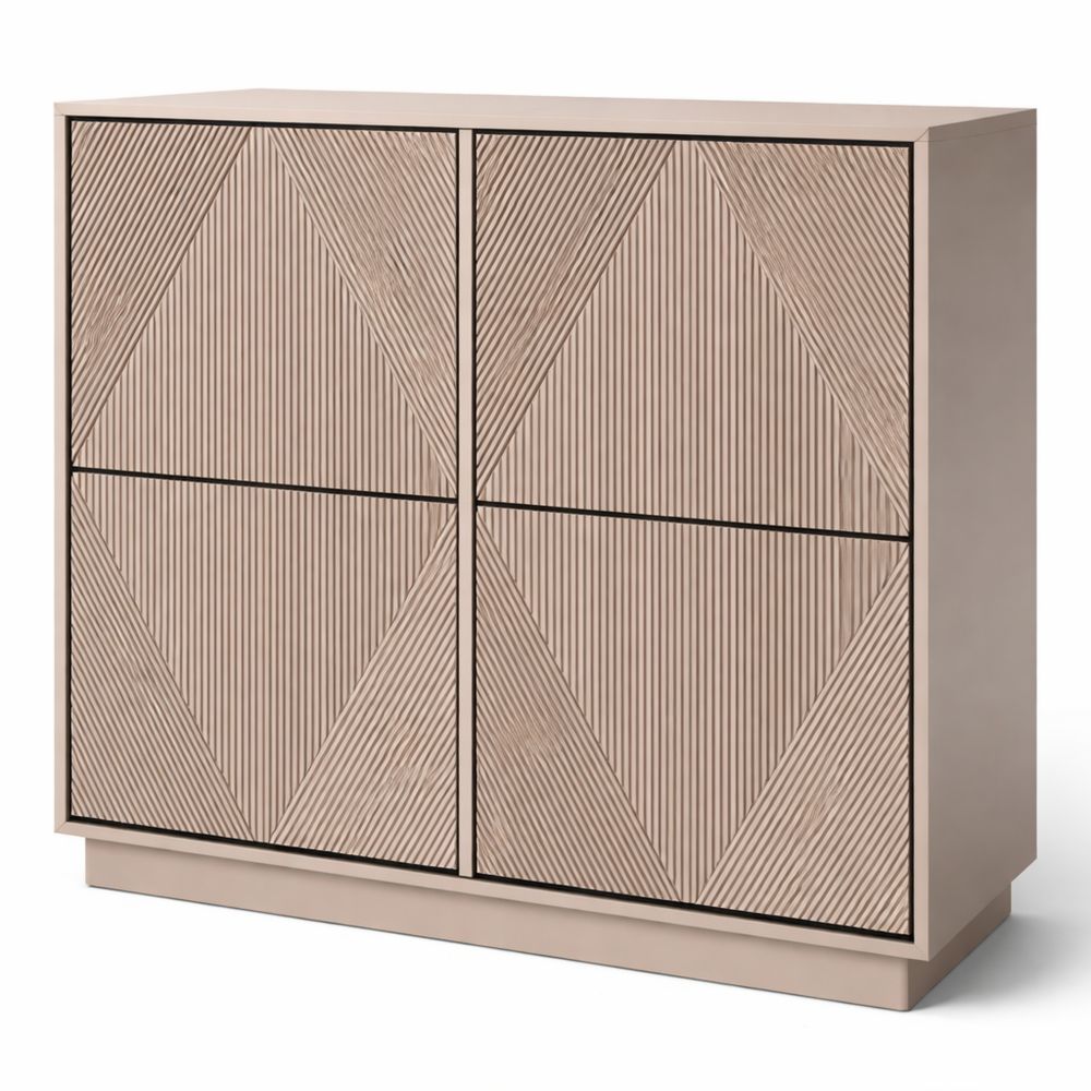 Schuhschrank mit 4 Klappen, schmale Schuhkommode mit Kippschutz, ideal für Wohnzimmer und Flur