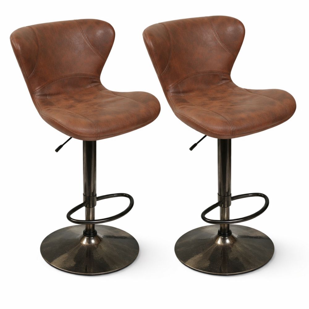 Vintage Barhocker im Industriestil, höhenverstellbar und drehbar, mit Fußstütze und Rückenlehne, 2er-Set, Braun