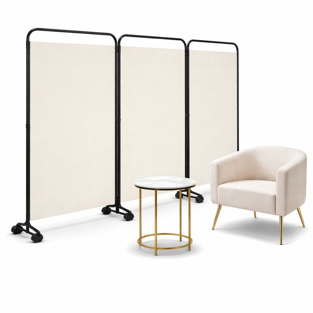 3-teilige Mobile Trennwand in Bogenform, 263x180x30cm, Sichtschutz für Innenbereich