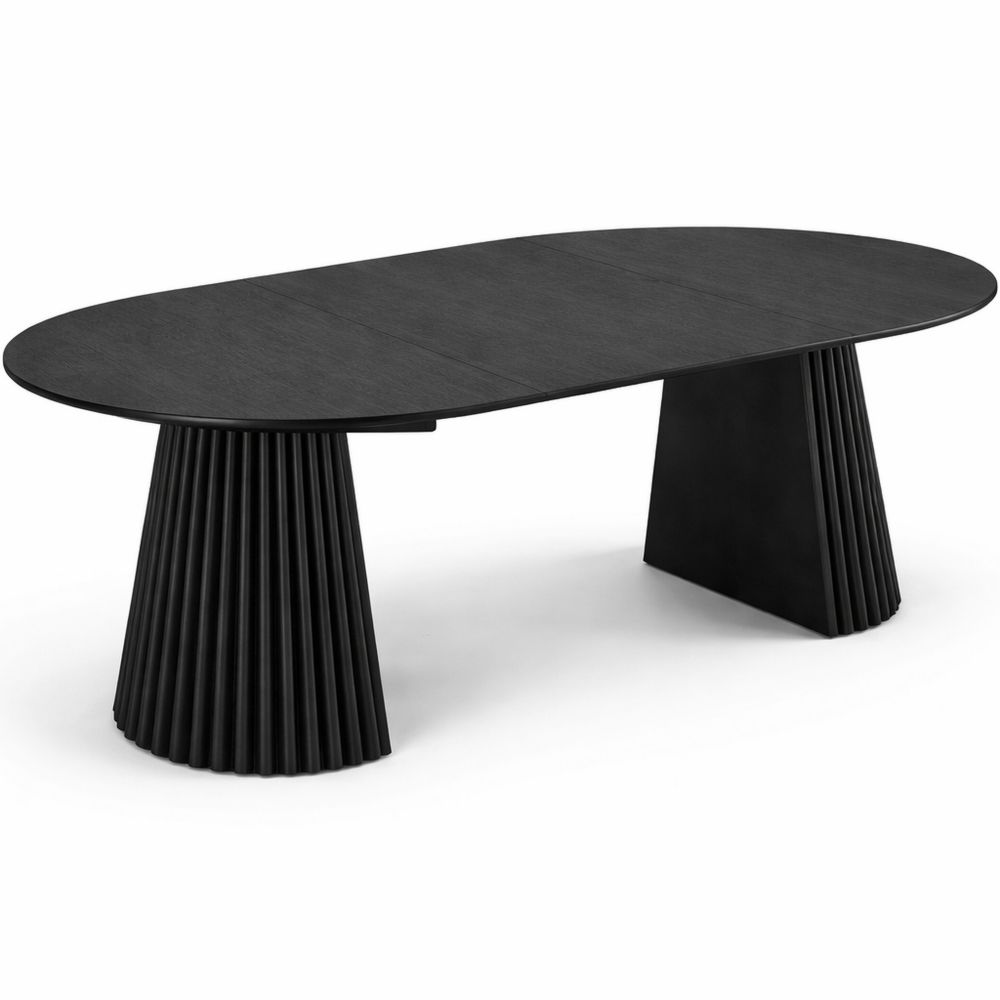 Runder Ausziehtisch in Schwarz mit Eichenfurnier, Ø120x120 bis 200 cm