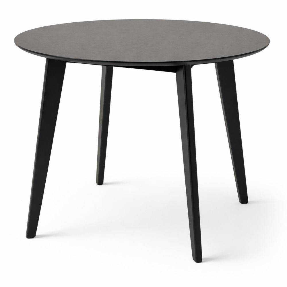 Runder Esstisch für 4 Personen, Ø 105 cm, Schwarz mit Eichenfurnier, Retro-Stil