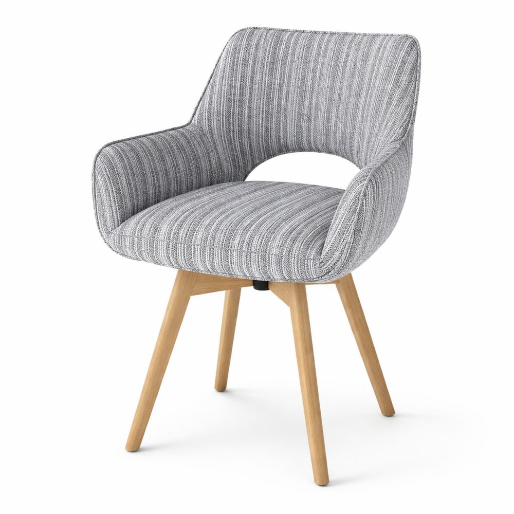 Moderner Drehstuhl mit Holzbeinen und Stofflehne, 360° drehbar, für Esszimmer, Küche oder Wohnzimmer, Set aus 4 Stühlen, Hellgrau