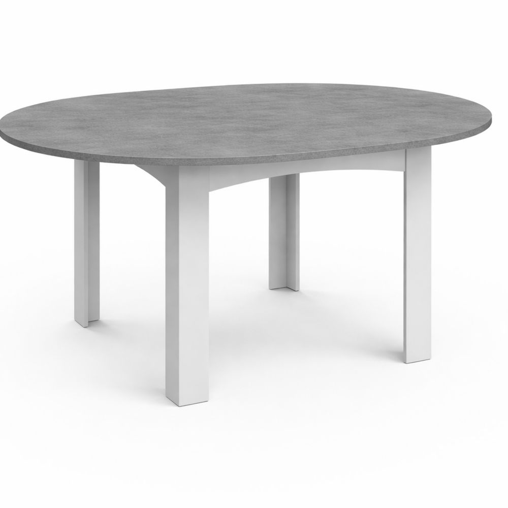 Runder ausziehbarer Esstisch für 4-8 Personen, weiß mit Betoneffekt, 110-150 cm