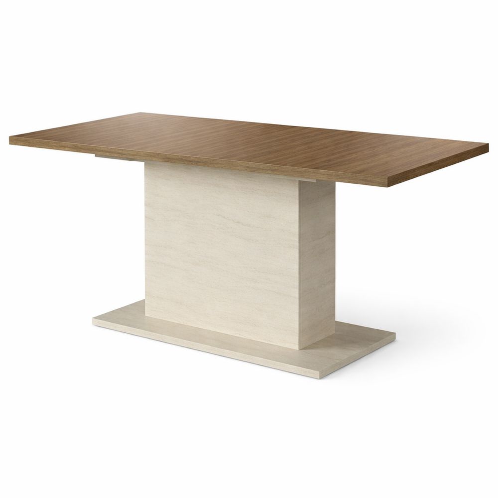 Ausziehbarer Esstisch mit Einlegeplatte, Pinie Weiß/Antikeiche, 160 x 76,6 x 90 cm