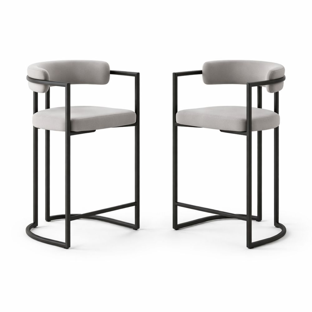 Moderner Barhocker im 2er Set mit Lehne für Esszimmer, Grau