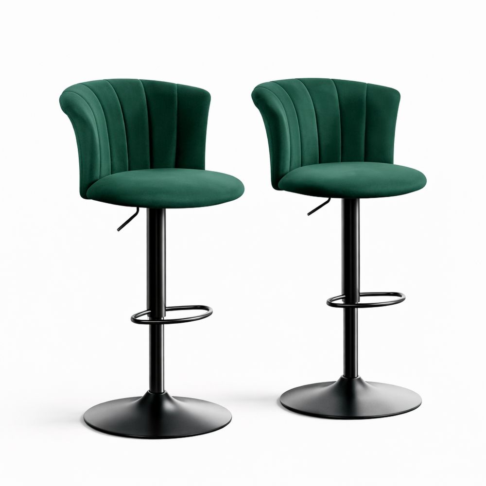 Höhenverstellbarer Barhocker mit Seidensamtbezug, 360° Drehbar, mit Lehne, Belastbarkeit bis 150 kg, für Küche und Esszimmer, Grün