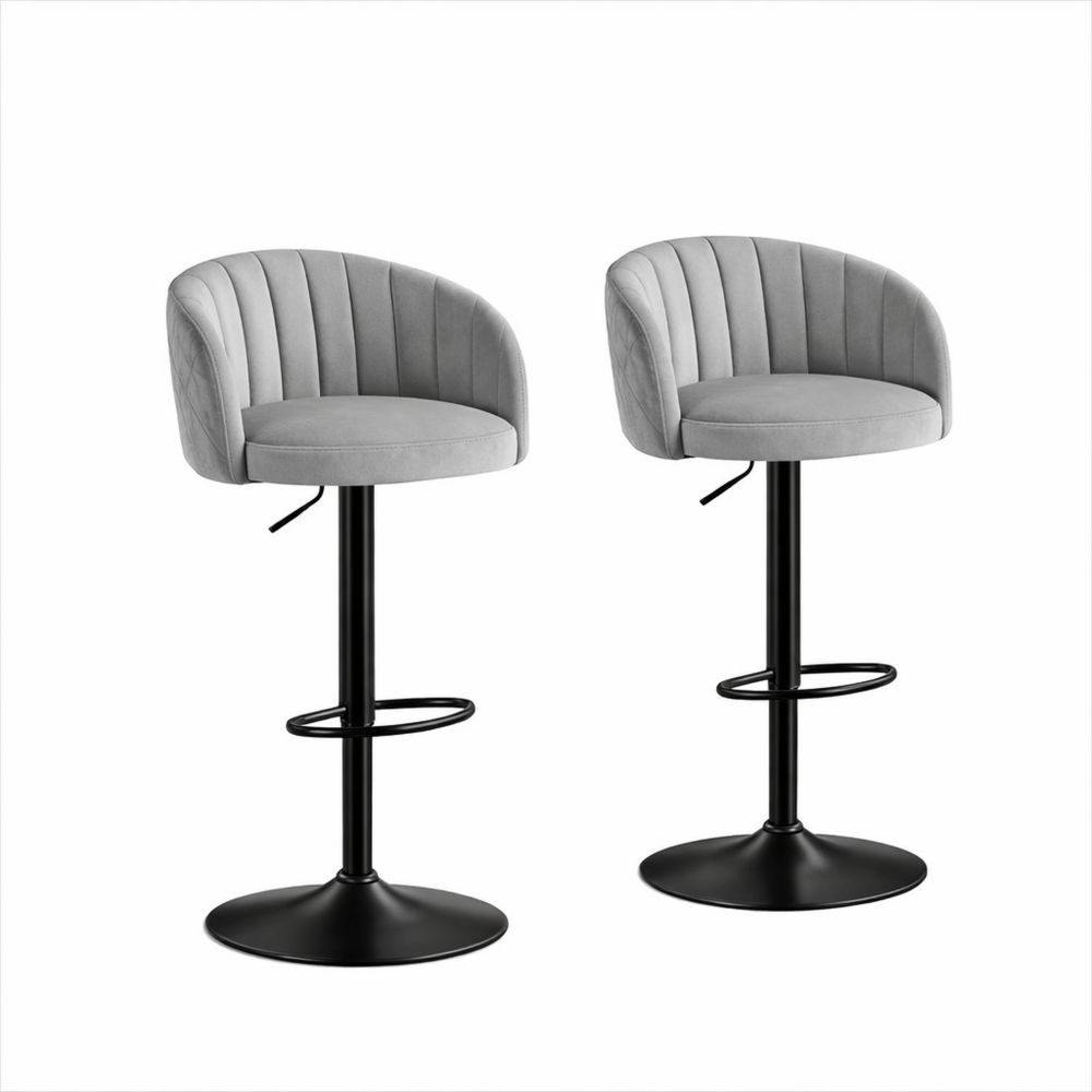 Höhenverstellbare Barhocker aus Samt mit Armlehne, 360° drehbar für Küche und Esszimmer in Grau