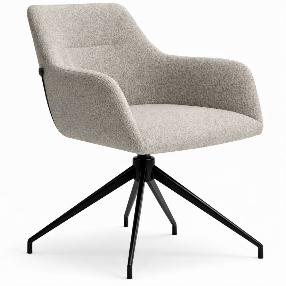 Drehbarer Esszimmerstuhl mit Teddystoff und Armlehnen in Taupe