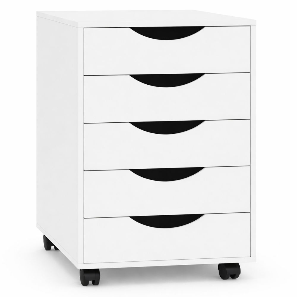 Mobiler Rollcontainer mit 5 Schubladen, ideal für Büro und Zuhause, Weiß, 40x66,5x40 cm