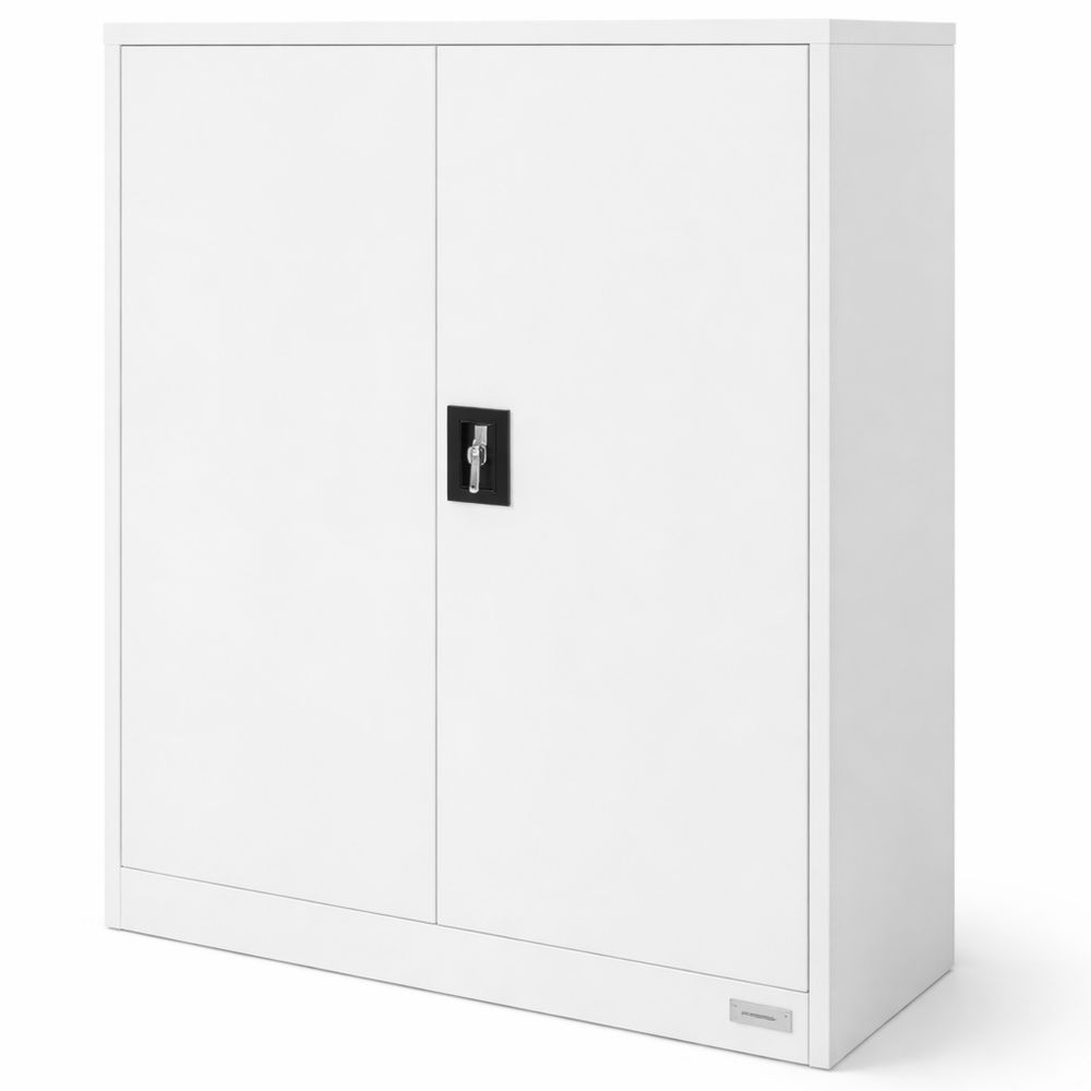 Abschließbarer Aktenschrank mit verstellbaren Einlegeböden, 90x40x109 cm, Weiß, Stahl, 2 Türen