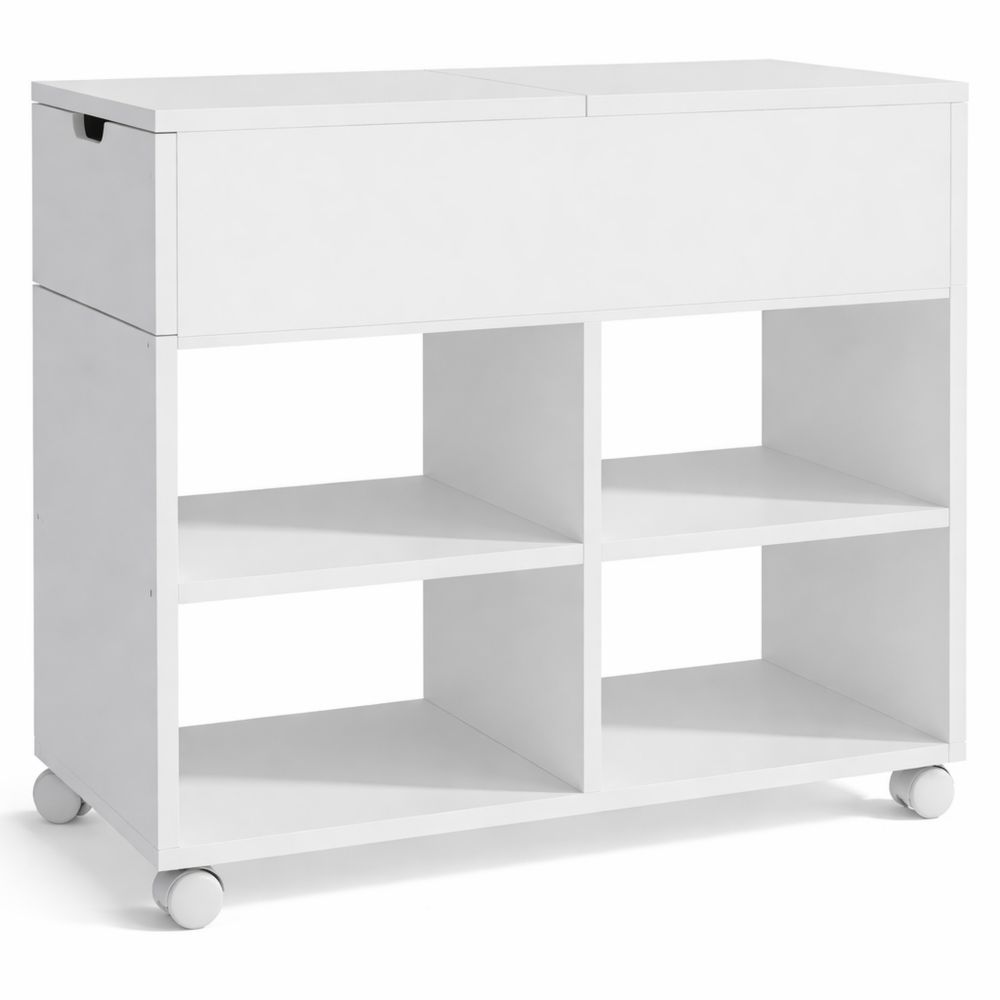 Schmaler Bürocontainer mit Rollen, 5 Fächer, Schublade, weiß, 61 x 70 x 30 cm