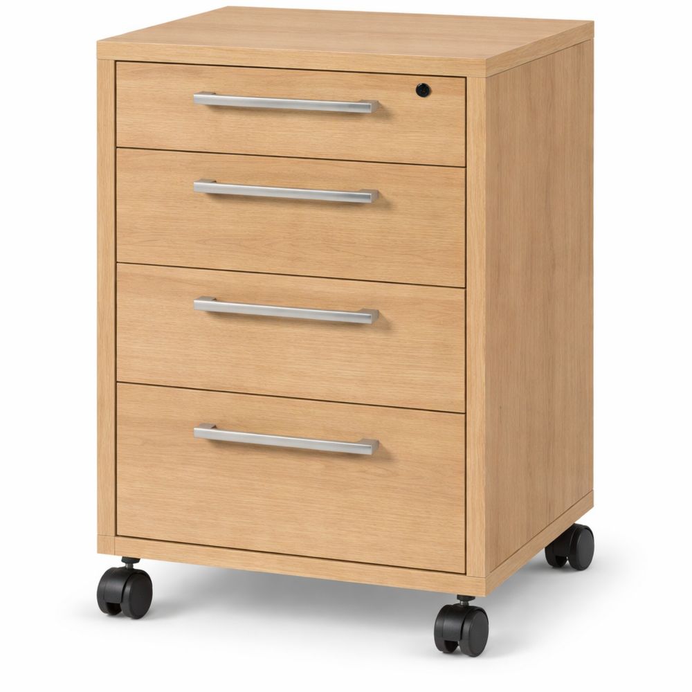 Rollcontainer mit 4 abschließbaren Schubladen aus Eiche in Braun