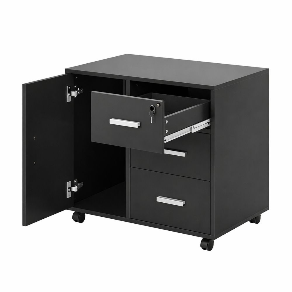 Mobiler Aktenschrank mit 3 Schubladen und Rollen, Bürokommode für Zuhause und Büro, Schwarz, 60x40x57 cm