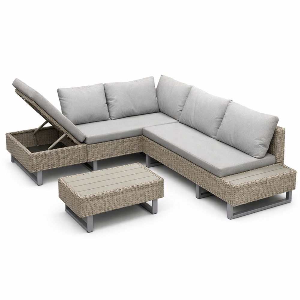 Hochwertiges Rattan Sitzgruppe Set für Balkon und Terrasse, geeignet für 4-5 Personen, inkl. Auflagen und Tisch, pflegeleicht