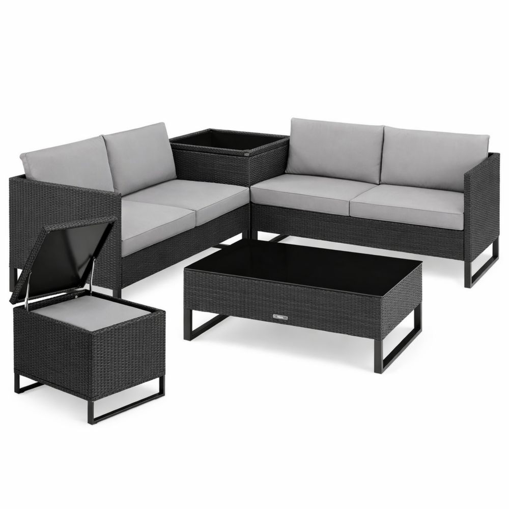 Polyrattan Gartenlounge Set mit Sofa und Tisch, wetterfeste Kissenbox für Außenbereich