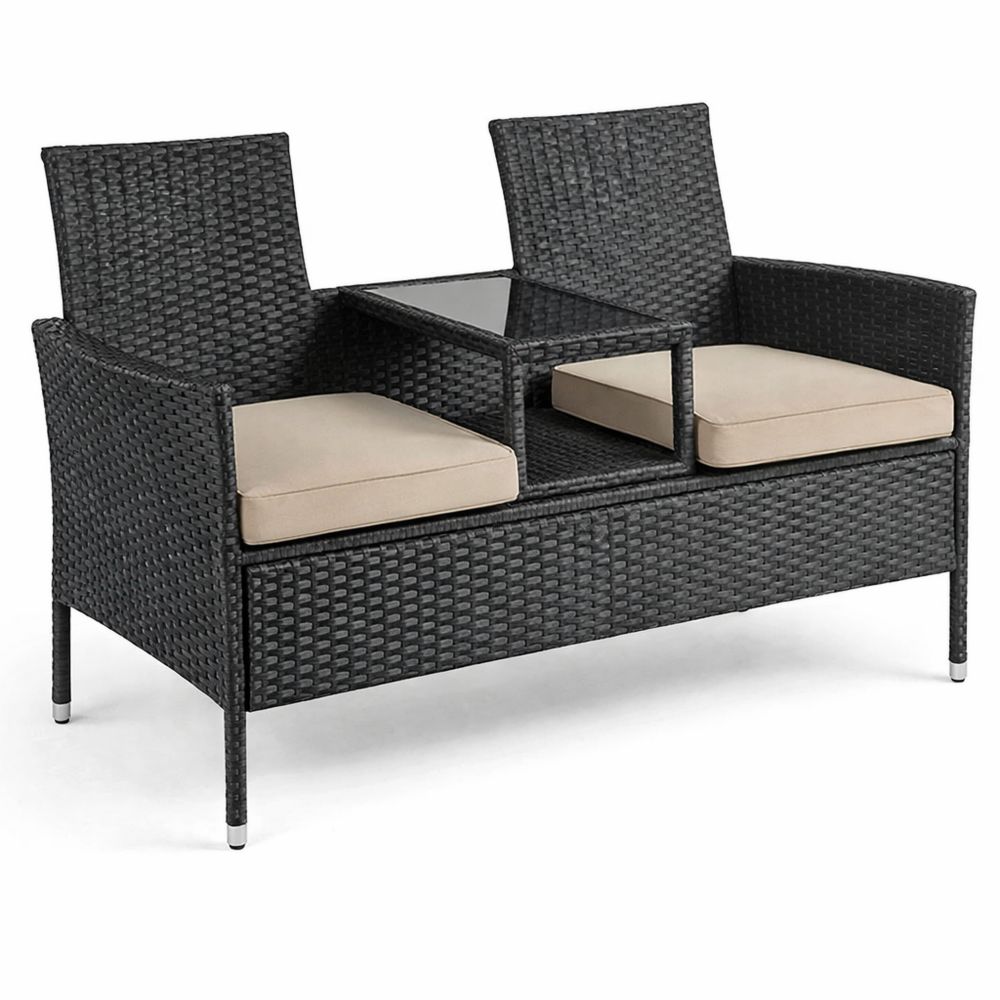 Outdoor Sitzgruppe aus Polyrattan mit Kissen für Terrasse oder Garten