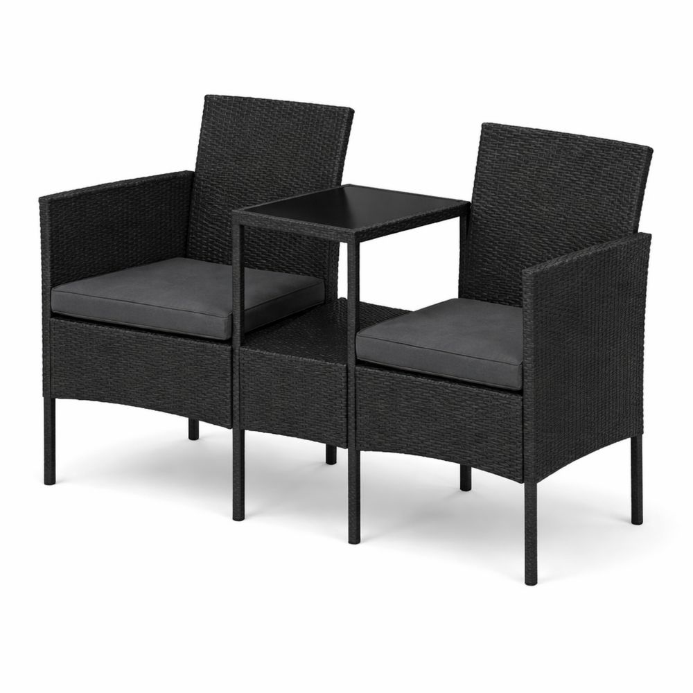 Gartenbank Set aus Polyrattan für Zwei, wetterfestes Balkonmöbel