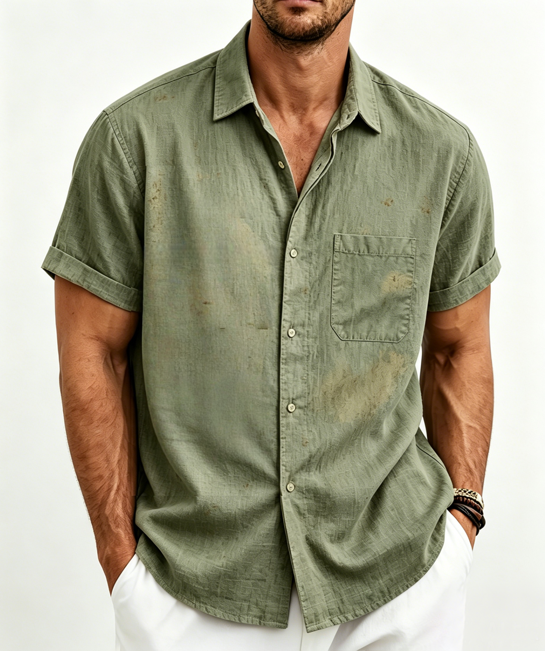 Men’s Vintage Washed Linen Shirt – Lightweight Casual Button-Up for Summer Comfort