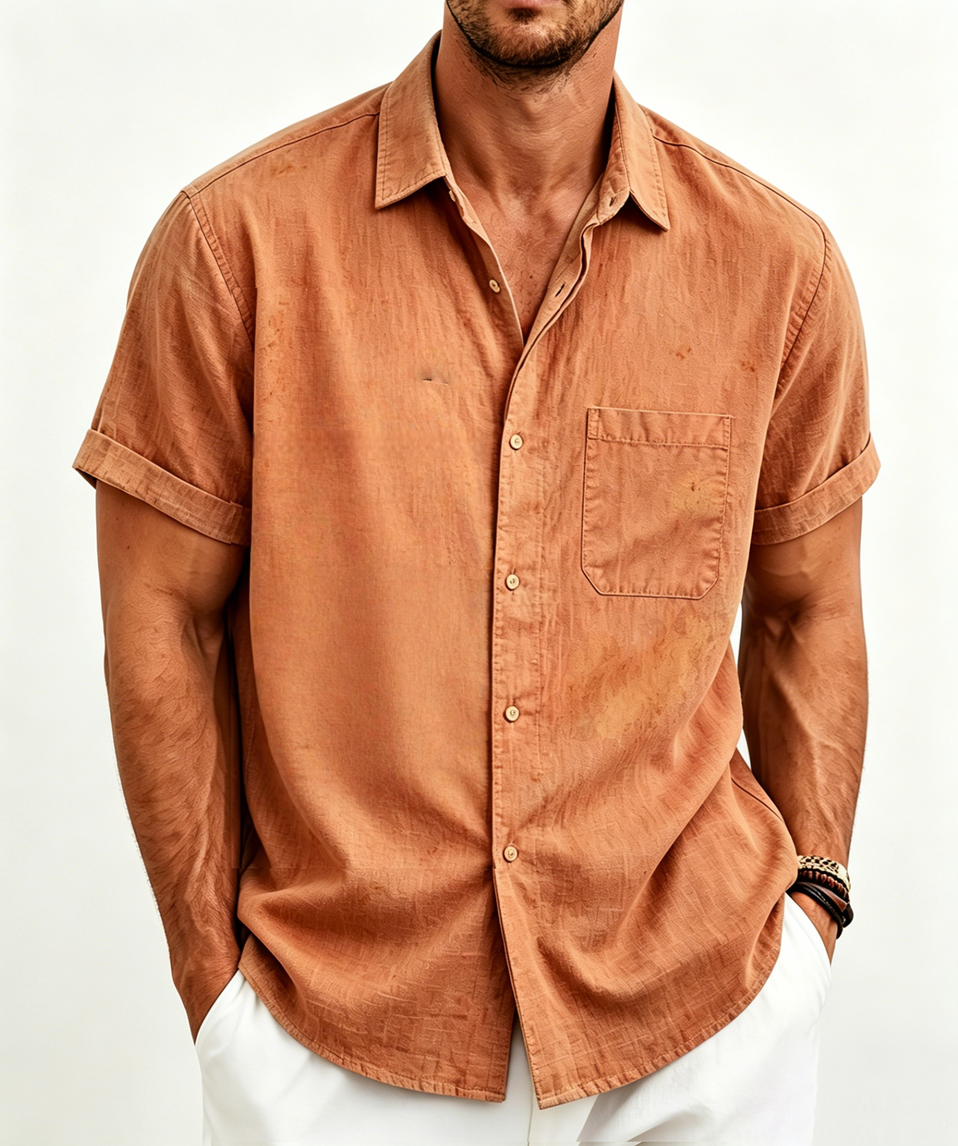 Men’s Vintage Washed Linen Shirt – Lightweight Casual Button-Up for Summer Comfort