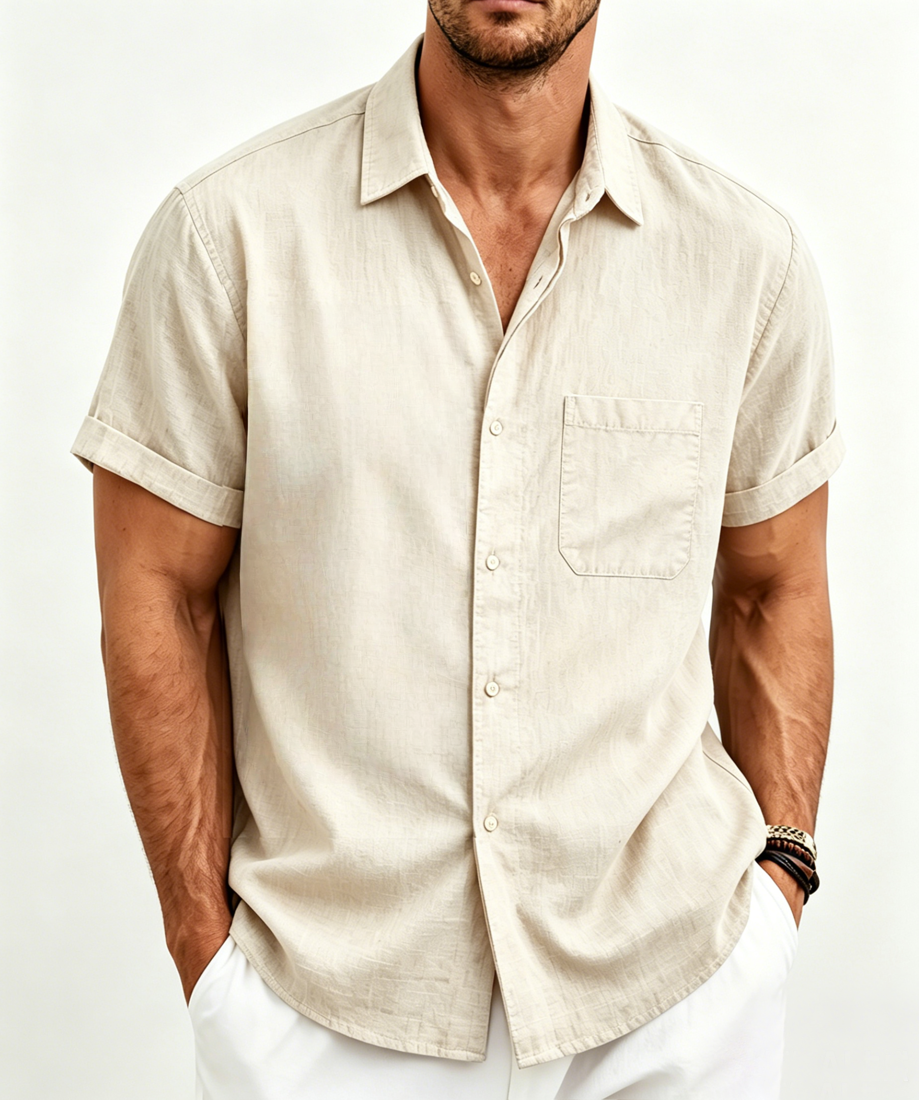 Men’s Vintage Washed Linen Shirt – Lightweight Casual Button-Up for Summer Comfort